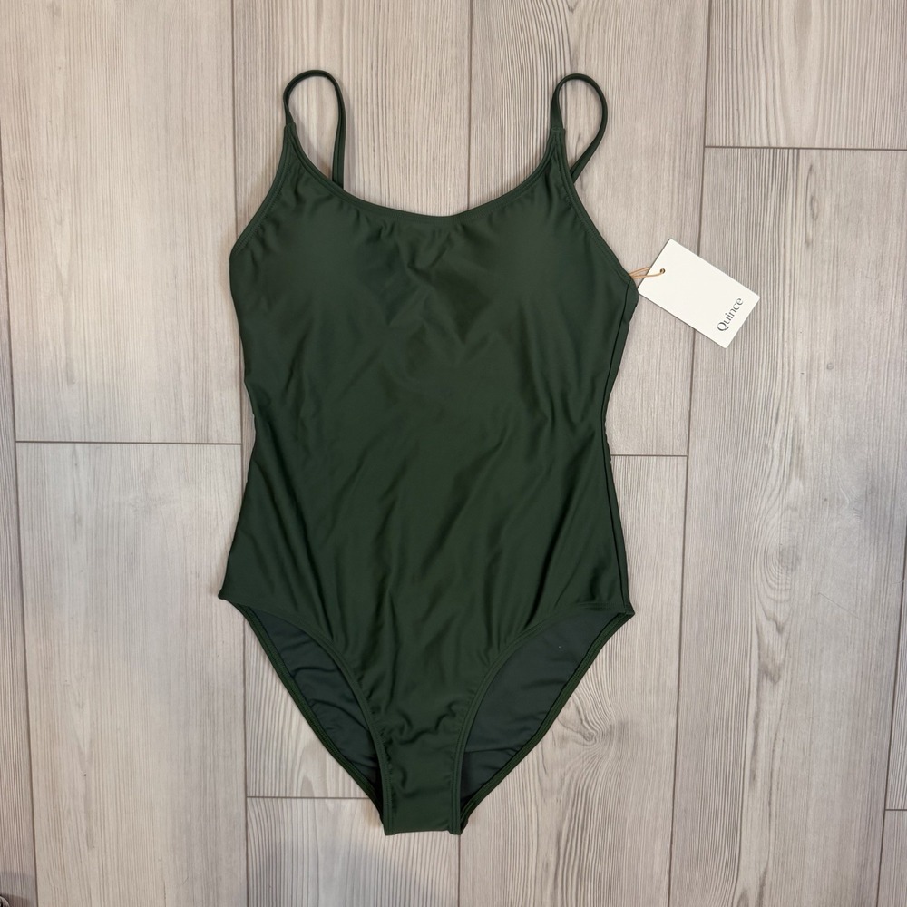 NWT Quince Small Italian Cami One-Piece Swimsuit Palm Green Women's Adjustable